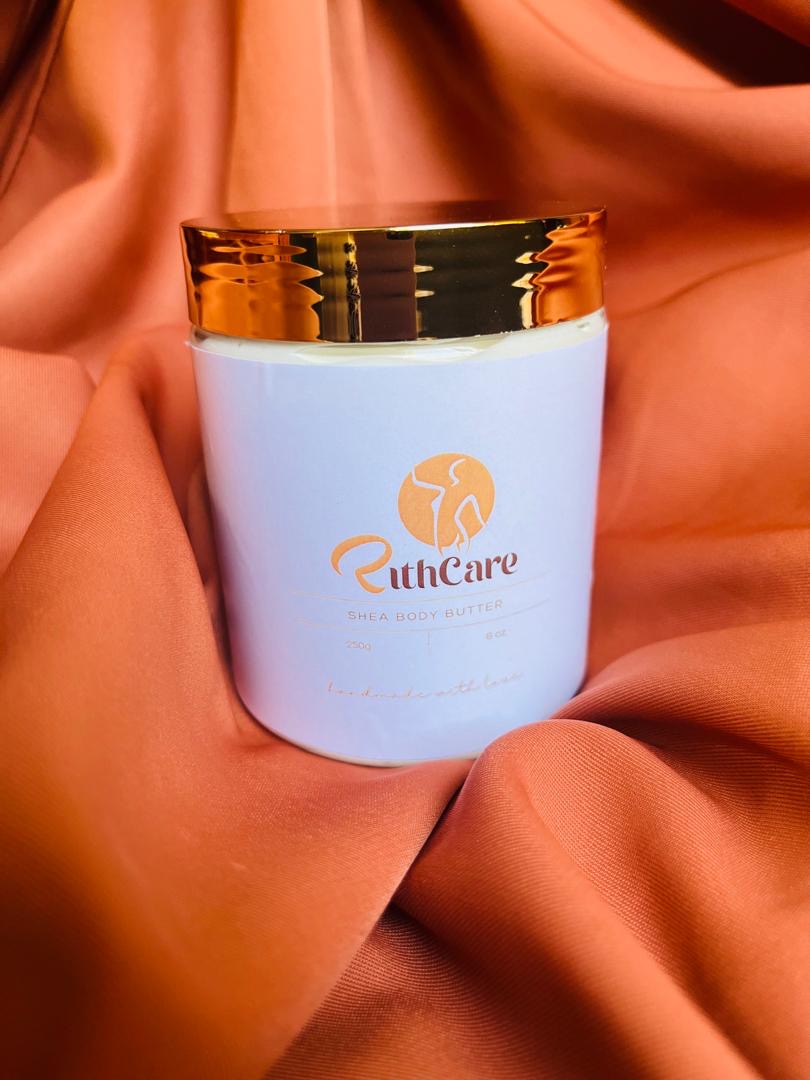 Lavender jar with coral satin and gold lid — RithCare Body Butter 250g